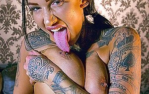 Tattooed Brunette Chantelle Fox Parts Big-Tits, Milf, Piercing, Tattoo, Upskirt